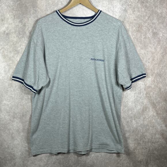 Abercrombie & Fitch Ringer Tee Shirt Mens Large Gray Short‎ Sleeves Crew Neck - Picture 1 of 9